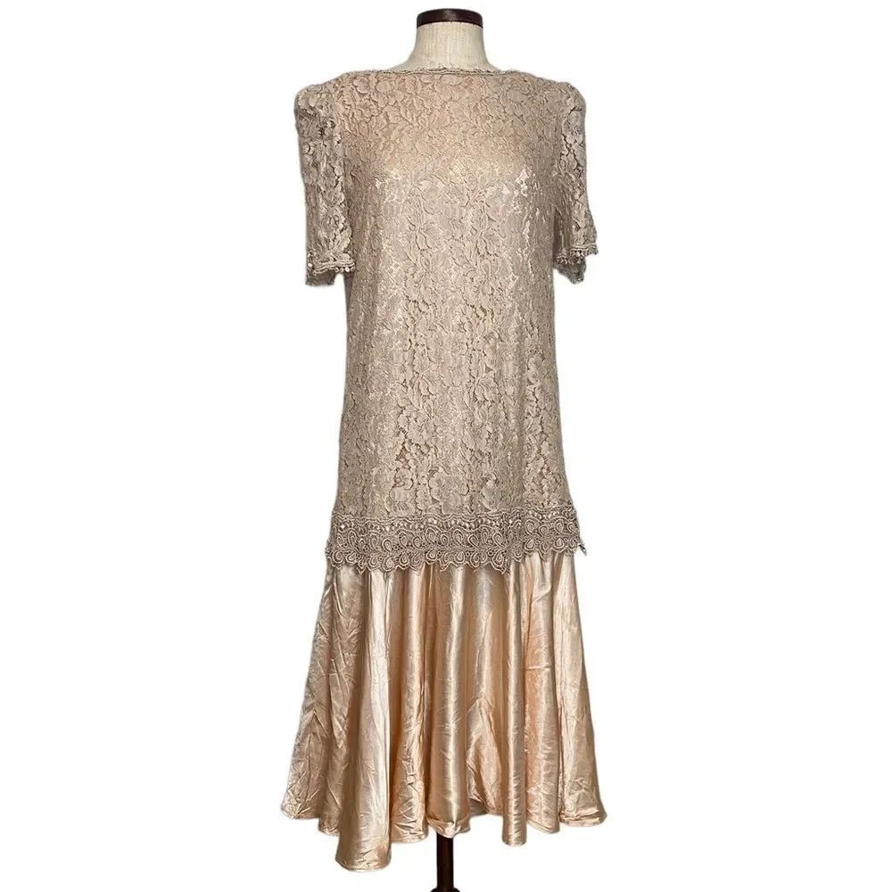 Pantagis vintage 80s Union made lace cottage dress